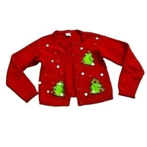 Girls Size 6/7 Christmas Tree Button up Sweater